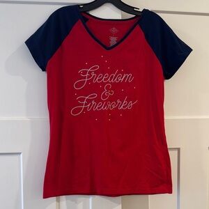 St. John’s Bay Red and Navy Blue “Freedom and Fireworks” Shirt, Size Large